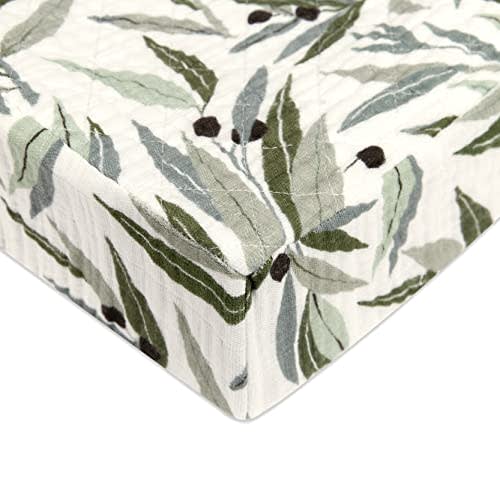 Babyletto 100% Quilted Organic Cotton Changing Pad Cover, GOTS-Certified, Fitted 360°, Ultra-Soft and Breathable Muslin - Olive Branches