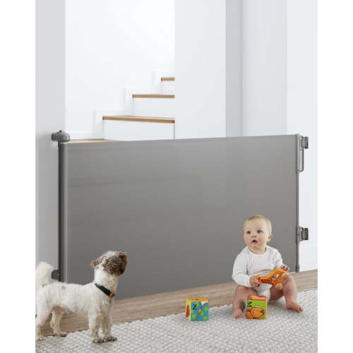 Ophanie Retractable Baby Safety Gate,Mesh Pet Gate 33" Tall, Extends to 55" Wide, Indoor & Outdoor Child Gates for stair,Gray