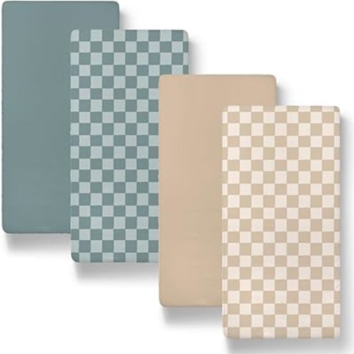 The Peanutshell Baby Organic Bassinet Sheets 4-Pack for Boy or Girl - Ultra Soft & Rectangle Unisex Baby Bassinet Sheet, 100% Jersey Cotton, Fitted Sheets for Crib, Halo Bassinet Mattress