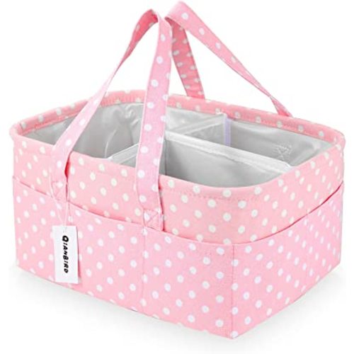 Pink Diaper Caddy Organizer for Baby Girl-Large Portable Diaper Caddy Basket for Changing Table-Diaper Organizer Caddy-Car Travel Tote Bag-Newborn Registry Baby Shower Basket for Diapers & Wipes