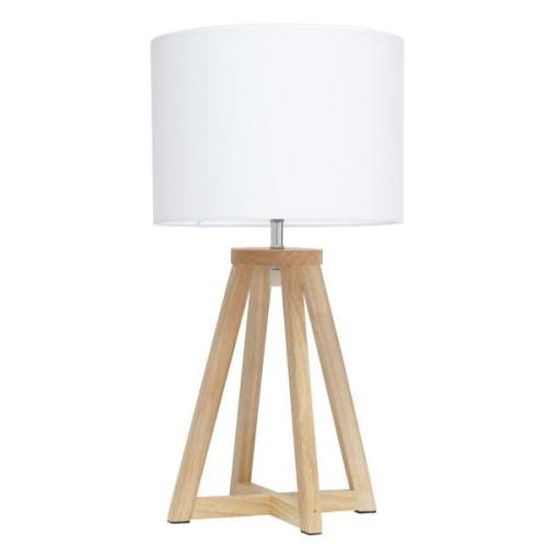 19 in. Natural Wood Interlocked Triangular Table Lamp with White Fabric Shade
