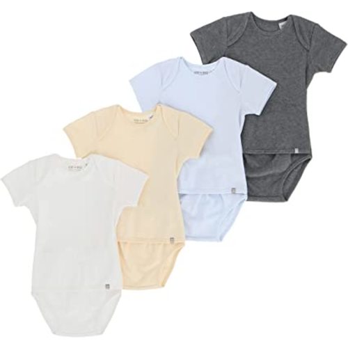 6-12 Months OETEO GOTS Certified Organic Cotton Easy-to-Wear No Snaps Baby Bodysuits - Adaptive Gtube Short Sleeve One-Pieces Pack