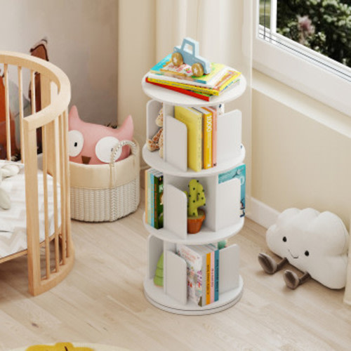 3-Tier Rotating Bookshelf with Dividers and Anti-falling Baffles