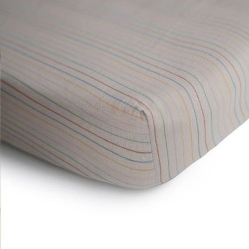 Mushie Extra Soft Muslin Crib Fitted Sheet - Retro Stripes