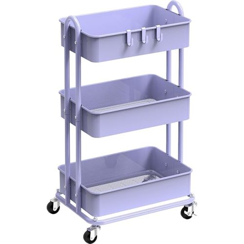 Simple Houseware 3-Tier Heavy Duty Metal Utility Rolling Cart, Purple
