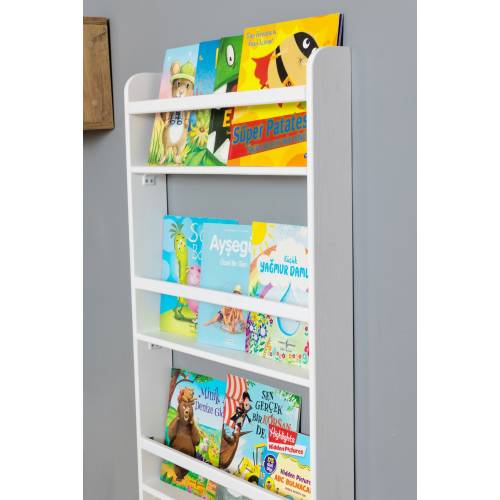 White Color Wall Mounted 4 Shelves Space Saver Kids Bookshelf, Book Display for Baby, Book Organiser for Kids Room, Gift for Baby