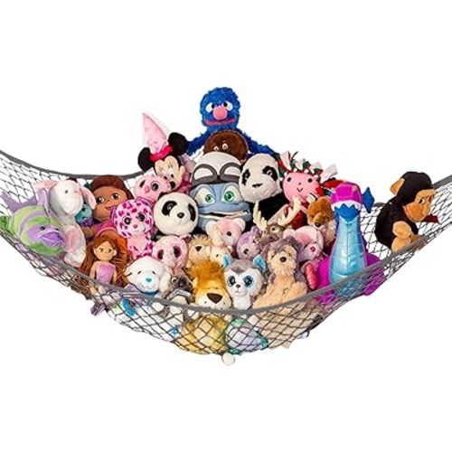 Lilly's Love Stuffed Animal Hammock | Corner Hanging Organizer, Stuffed Animal Storage | Easy to Hang Plushie Net w/Included Anchors & Hooks | Room & Bedroom Decor (Gray)