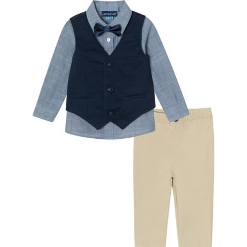 Button-Up Shirt, Vest, Pants & Bow Tie Set, 0-3M