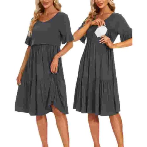 Smallshow Women's Short Sleeve Ruffle Nursing Dress Maternity Breastfeeding Clothes