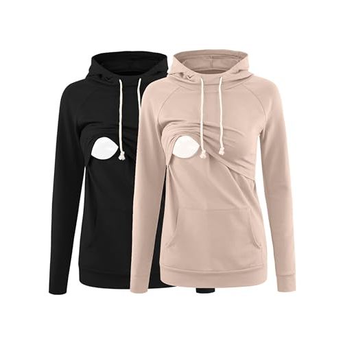 Liu & Qu Womens Nursing Hoodie Long Sleeves Sweatshirt Breastfeeding Layered Top Pocket Casual Clothes
