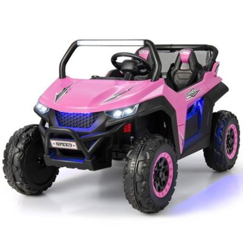 Costway 12V 2-Seater Kids Ride On UTV RC Electric Vehicle Suspension w/ Lights & Music, Color: Pink