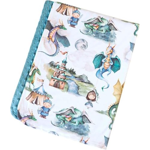 Premium Soft Plush Lightweight Minky Dot Toddler Baby Blanket for Newborn 30"x40" - Soft Baby Blanket for Boys and Girls - (Dragons & Knights) Unisex
