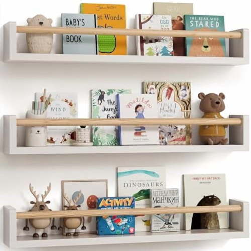 Nursery Book Shelves, Set of 3, Wall Bookshelf, Book Shelf for Kids Rooms, Wall Book Shelves for Bedroom Kids, Floating Shelf, Nursery Decor (White, 23 Inches)