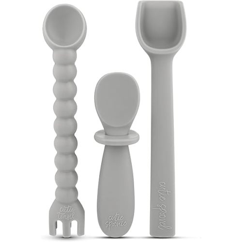 Ryan & Rose Ultimate Utensil Set of 3 Silicone Baby Spoons Silicone baby feeding set for baby led weaning, baby spoons self feeding 6 months, baby utensils, toddler utensils (Slate), Child