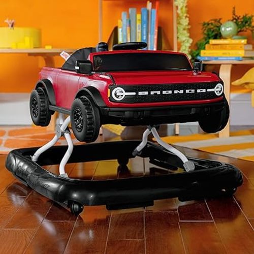 Bright Starts Ford Bronco 4-in-1 Red Baby Activity Center & Push Walker with Removable Interactive Steering Wheel -Toy, 6 Months and up - Race Red Bronco