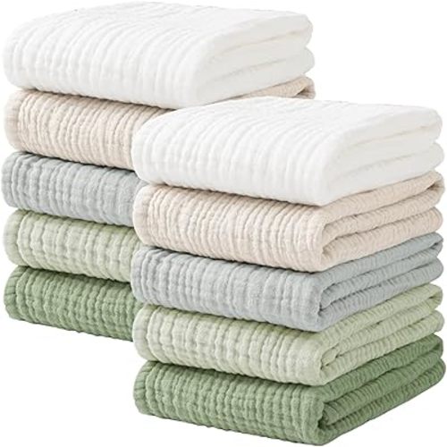 Konssy 10-Pack Muslin Baby Burp Cloths Sets for Baby Girls and Boys, 100% Cotton Soft & Absorbent Burp Rags for Newborn & Infant