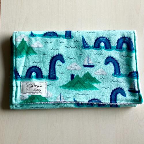 Burp Cloth - WATER MONSTER | Handmade | Flannel & Terry Cloth | Scottish Monster | River Monster | Baby Boy | Baby Shower Gift | Mythical