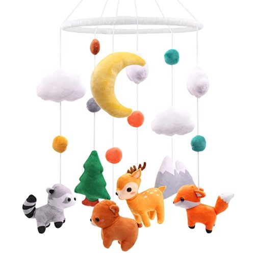Woodland Baby Mobile Rustic Fox Deer Bear Mountains Nursery Crib Rustic Forest Wilderness Decor No Holder Soft Hanging Plush Animals for Boys Girls Bedroom Cot Cabin Baby - Woodland Animal