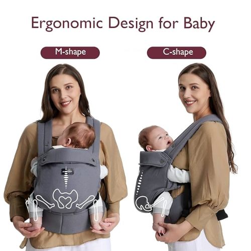Momcozy Baby Carrier Newborn to Toddler - Ergonomic, Cozy and Lightweight Infant Carrier for 7-44lbs, Effortless to Put On, Ideal for Hands-Free Parenting, Enhanced Lumbar Support, Grey