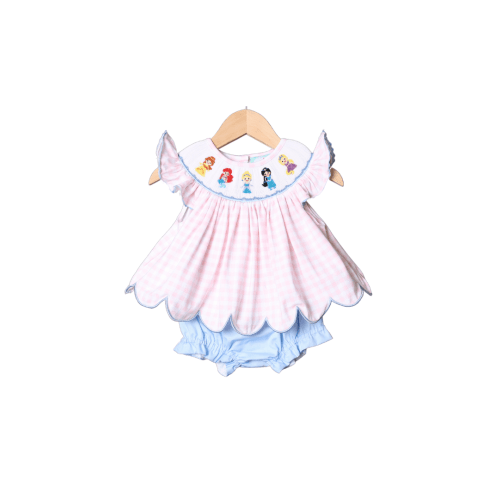 Smocked Princess Pink Gingham Bishop Bloomer Set