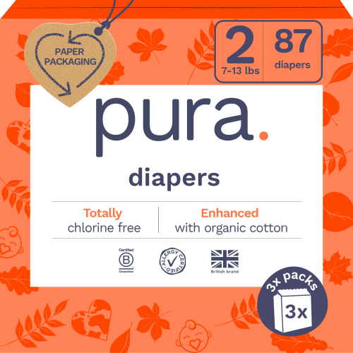 Pura Sensitive Soft Sustainable Baby Diapers Size 2, 87 Count (Choose Your Size and Count)