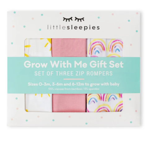 Pastel Rainbows, Bubblegum & Sunshine Zippy Grow With Me Gift Box - Little Sleepies 0-3M