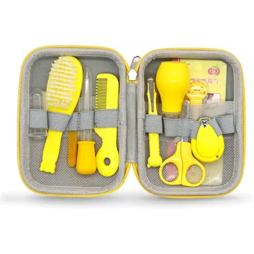 Baby Grooming Kit, 11 in 1 Portable Baby Safety Care Set with Hair Brush Comb Nail Clipper Nasal Aspirator etc for Nursery Newborn Infant Girl Boys Keep Clean(Yellow)