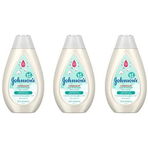 Johnson's Baby, CottonTouch Newborn Baby Wash and Shampoo with No More Tears, Sulfate, Paraben, Free for Sensitive Skin, Gently Washes Away Dirt and Germs, White, 13.6 Fl Oz (Pack of 3), 40.8 Ounce