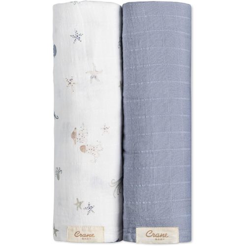Crane Baby 100% Cotton Muslin Swaddle Blankets, Ocean Jellyfish, Baby Swaddle Blanket, Set of 2, 47" x 47", Swaddles for Newborns, Baby Muslin Swaddle Blanket, Swaddle Blankets for Boys & Girls