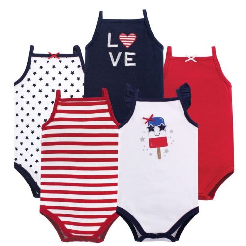 Hudson Baby Infant Girl Cotton Sleeveless Bodysuits 5pk, Shining Stars Stripes, 0-3 Months