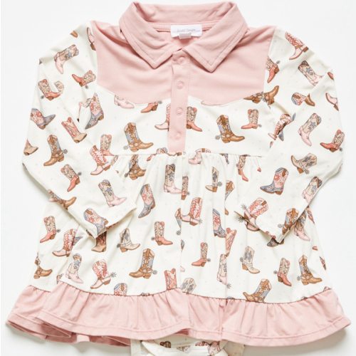 Angel Dear Infant Girls' Cowgirl Boot Long Sleeve Dress | size 6-12 mos