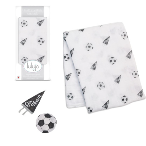 lulujo Baby Swaddle Blanket| Unisex Softest 100% Cotton Muslin Swaddle Blanket| Neutral Receiving Blanket for Girls & Boys | 47in x 47in Soccer