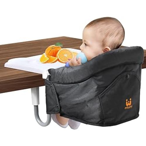 MTWML Hook On High Chair with Tray,Portable Baby High Chair That Attaches to Table,Clip On Fast Table High Chair for Babies and Toddlers.Baby Feeding Seat for Dining Table and Counter (Pure-Black)