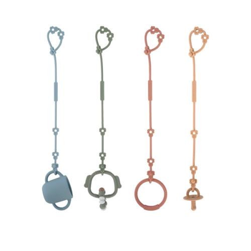 Toy Safety Straps, Silicone Pacifier Clips, Adjustable Stretchable Sippy Cup Straps for Strollers, High Chair, Cribs, Hanging Baskets, Car Seat, Shopping Trolley, 4 Pack, (Ether+Sage+Muted+Apricot)