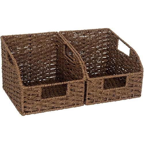 StorageWorks Wicker Baskets for Organizing, Pantry Organizers and Storage, Round Paper Rope Storage Basket for Pantry Shelves, Kitchen Counter, Brown, 2 Pack