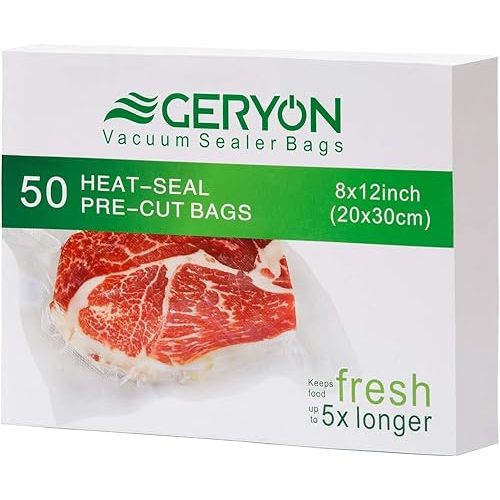 GERYON Vacuum Sealer Bags, 50 Pcs Quart Size 8" x 12"