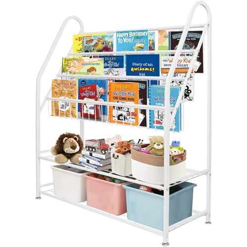 aboxoo Metal Kids Bookshelf Freestanding Bookcase for Children Room 32 in Large Toy Organizer Modern MinimalistWhite Stable Metel Bookstore Bedroom, Living, Library Book Unit Storage