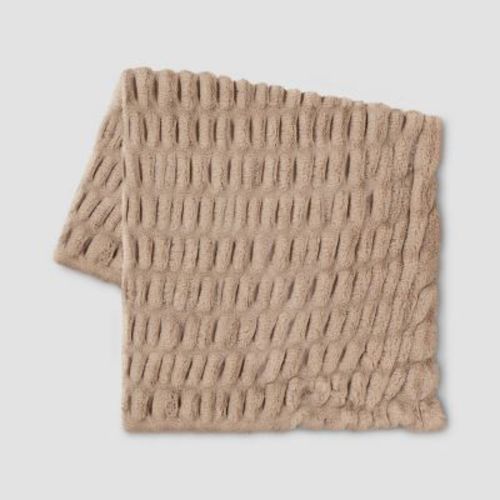 50"x60" Ruched Faux Rabbit Fur Throw Blanket Neutral - Threshold™: Plush, Machine Washable, Reversible
