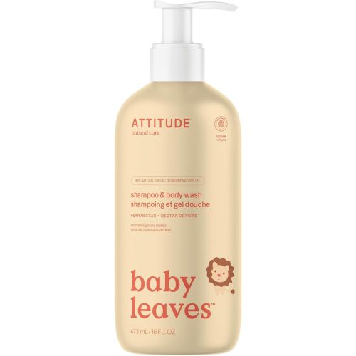 ATTITUDE 2-in-1 Shampoo and Body Wash for Baby, EWG Verified, Dermatologically Tested, Vegan, Pear Nectar, 16 Fl Oz