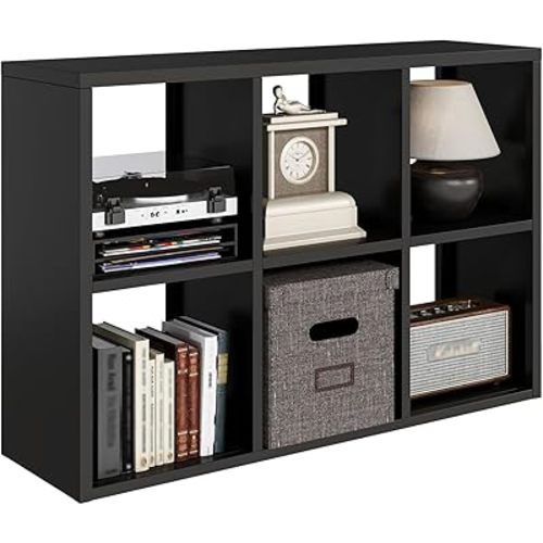 IRONMIX Modern 6 Cube Storage Organizer, Metal Small Open Bookcase, Short Black Bookshelf with Storage, 2 Tier Storage Shelves, TV Stand, DIY Cabinet Display Case for Home Office Library (Black, 1037)