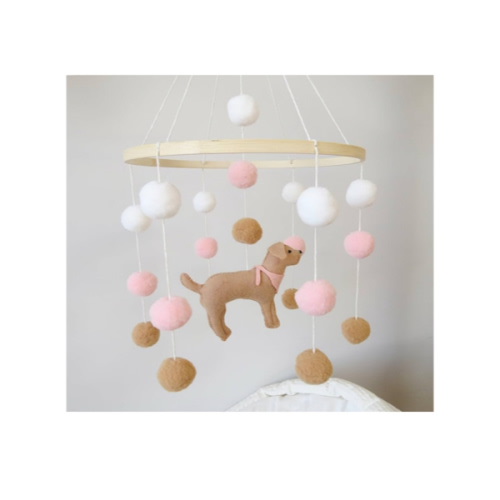 Baby Crib Mobile for Girls Boys Dog Theme Baby Mobile for Crib Mobile for Bassinet with Felt Ball, Pink