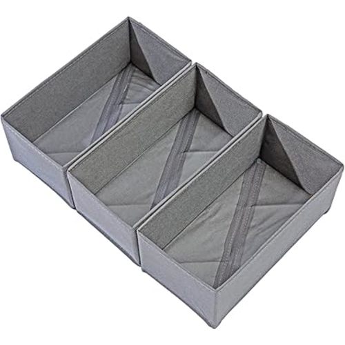 Socks Drawer Organizer Set of 3 Pack Gray, Underwear Dividers, Closet Cabinet Dresser Storage Boxes for Panties Stockings Leggings