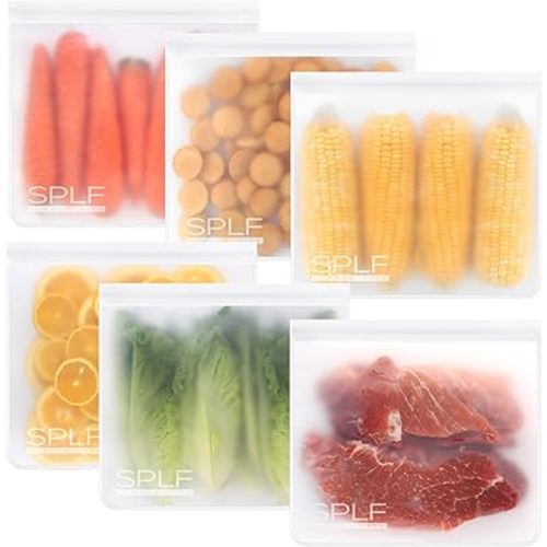 SPLF 6 Pack Dishwasher Safe Reusable Gallon Freezer Bags, BPA FREE Extra Thick Reusable Storage Bags Leakproof Silicone and Plastic Free for Marinate Meats, Cereal, Sandwich, Snack, Travel Items
