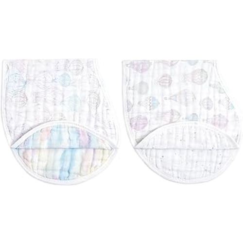 aden + anais 100% Organic Cotton Muslin Burpy Bib – Multi-Use, Absorbent 4-Layer Burp Cloth & Full-Coverage Snap-Closure Baby Bib, Lap-Shoulder Drool Cloth, 22.5” X 11”, 2-Pack, Above The Clouds