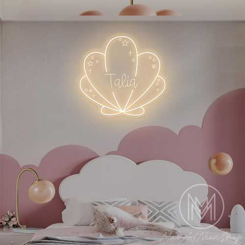 Custom Seashell Name Neon Sign,Shell Shape Neon Light,Baby Girl Mermaid Name Sign,Beachy LED Room Decor,Christmas Gift For Kids