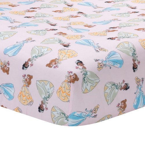 Lambs & Ivy Disney Princess Baby Pink Fitted Crib Sheet - Belle, Tiana, Cinderella