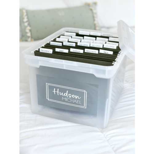 Personalized Baby Memory Box Decal & Labels: Keepsake Organizer