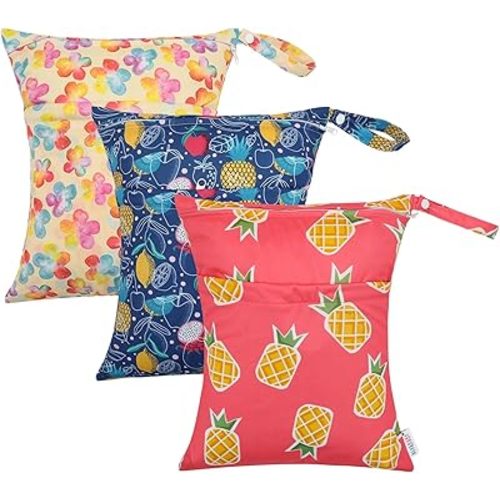 ALVA ALVABABY 3pcs Cloth Diaper Wet Dry Bags Waterproof Reusable with Two Zippered Pockets Travel Beach Pool Daycare Soiled Baby Items Yoga Gym Bag for Swimsuits or Wet Clothes 3L-ZM20A