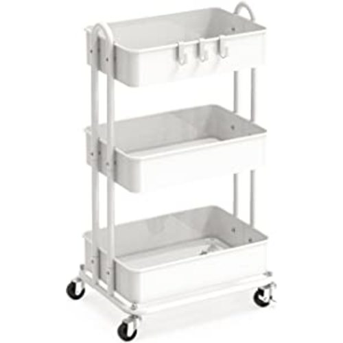 Amazon.com: SimpleHouseware Heavy Duty 3-Tier Metal Utility Rolling Cart, White : Office Products