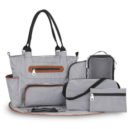Babyluv"8-Piece Multifunctional Baby Diaper Bag Set for Parents with Changing Pad, Bottle Bag & More"BlackStripe